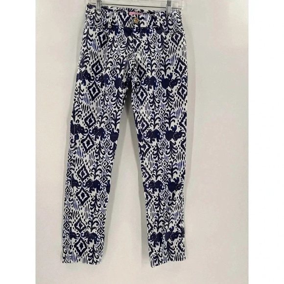 Lilly Pulitzer Callahan Chino Pants Tons Of Fun Elephants Size 0 Excellent UC - Picture 1 of 10